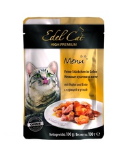 Консервированный корм для взрослых кошек Edel Cat нежные кусочки в желе, с курицей и уткой, 100 г