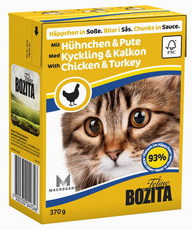 Консервированный корм для взрослых кошек и котят Bozita кусочки курицы-индейки в соусе 370 г
