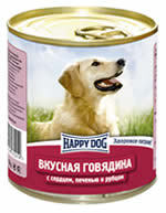 Консервы для взрослых собак Happy dog говядина с сердцем, печенью и рубцом, 750 г