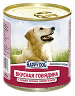 Консервы для взрослых собак Happy dog говядина с сердцем,  печенью, рубцом и рисом, 750 г