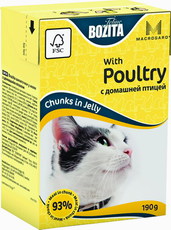 Консервированный корм для взрослых кошек и котят Bozita кусочки в желе с мясом домашней птицы 190 г