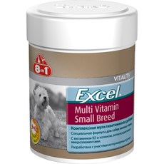 Мультивитамины для мелких пород собак 8in1 Excel для здорового и активного образа жизни, с витамином С и антиоксидантами 70 таблеток 150 мл