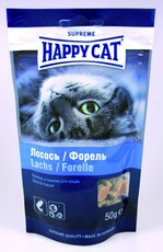 Лакомство для кошек Happy Cat, подушечки с лососем и форелью, 50 г