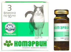 Лекарственное средство для профилактики и лечения мочекаменной болезни и урологического синдрома у кошек Котэрвин 3 флакона по 10 мл