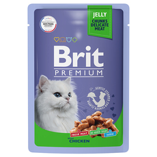 Влажный корм премиум класса для взрослых кошек Brit Premium цыпленок в желе 85гр