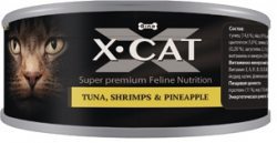Консервированный корм для взрослых кошек и котят X-Cat тунец с креветками и ананасом 80 г