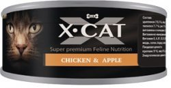 Консервированный корм для взрослых кошек и котят X-Cat цыпленок с яблоками 80 г