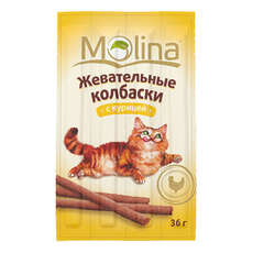 Лакомство для кошек Molina жевательные колбаски с курицей, 36 г