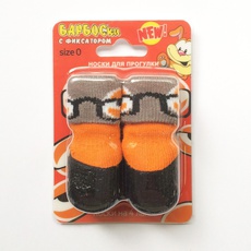 Носки для собак Барбоски с латексным покрытием, на завязках, оранжевые