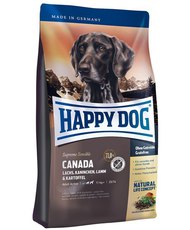 Сухой корм для взрослых собак и юниоров, склонных к пищевым аллергиям Happy Dog Supreme Sensible Canada, лосось, кролик, ягненок