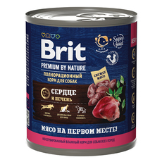 Консервы для взрослых собак всех пород Brit Premium By Nature c cердцем и печенью 850гр