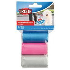 Пакеты для уборки за собаками Trixie, 3 рулона по 15 шт, 3 л, цветные