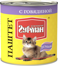 Консервированный корм для котят Четвероногий Гурман паштет с говядиной 240 г