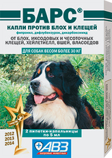 Капли против блох и клещей для собак весом более 30 кг Агроветзащита Барс, 2 дозы по 5 мл