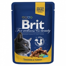 Консервированный корм для взрослых кошек Brit Premium Chicken and Turkey курица и индейка 80 г