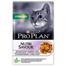 Консервированный корм для стерилизованных кошек и кастрированных котов Pro Plan Nutrisavour Sterilised Adult с индейкой в желе