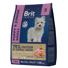 Сухой корм премиум-класса для щенков и молодых собак (1–12 месяцев) мелких пород (1–10 кг) Brit Premium Dog Puppy and Junior Small с курицей