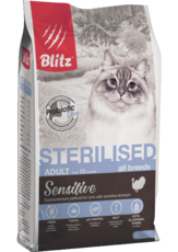Сухой корм для стерилизованных кошек индейка Blitz Sensitive Turkey Adult Sterilised Cat All Breeds