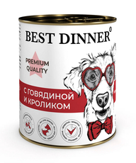 Влажный консервированный корм для собак и щенков Best Dinner Меню №3 С Говядиной и кроликом 340 гр