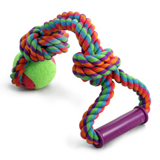 Игрушка для собак  Верёвка с ручкой, 2 узла и мяч , d65/380мм