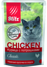 Влажный корм для взрослых кошек Blitz Курица с потрошками в соусе 85гр