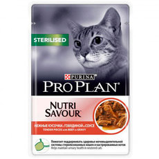 Консервированный корм для взрослых кошек Pro Plan Nutrisavour Sterilised Adult Beef in Gravy с Говядиной в соусе