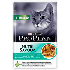 Влажный корм для стерилизованных кошек и кастрированных котов Pro Plan Nutrisavour Sterilised с океанической рыбой в соусе