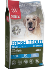 Низкозерновой сухой корм для взрослых собак всех пород свежая форель Blitz Holistic Fresh Trout Adult Dog All Breeds (Low Grain)