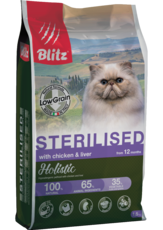 Низкозерновой корм для кастрированных или стерилизованных кошек и котов всех пород Blitz Holistic Chicken & Liver Adult Sterilised Cat (Low Grain)