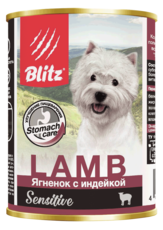 Консервированный корм для собак всех пород и возрастов янгенок с индейкой Blitz Sensitive Dog Lamb & Turkey (Pate)