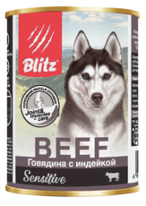 Консервированный корм для собак всех пород и возрастов говядина с индейкой Blitz Sensitive Dog Beef & Turkey (Pate)