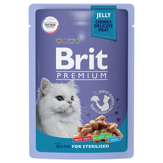 Влажный корм премиум класса для взрослых стерилизованных кошек Brit Premium перепелка в желе 85гр