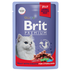 Влажный корм премиум класса для взрослых кошек Brit Premium мясное ассорти с потрошками 85гр