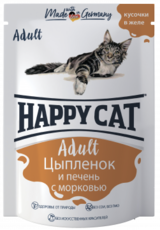 Влажный корм для взрослых кошек  Happy Cat Цыпленок и печень с морковью 100 гр