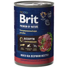 Консервы для взрослых собак всех пород Brit Premium By Nature с мясным ассорти с потрошками 410 г