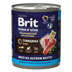 Консервы для взрослых собак всех пород Brit Premium By Nature с говядиной и рисом 850гр