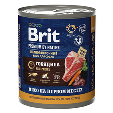 Консервы для взрослых собак всех пород Brit Premium By Nature с говядиной и печенью 850гр