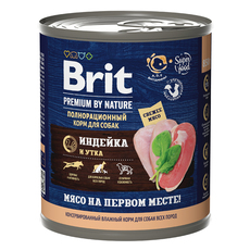Консервы для взрослых собак всех пород Brit Premium By Nature с индейкой и уткой 850 гр
