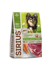Сухой корм премиум класса SIRIUS для взрослых собак малых пород с говядиной и рисом