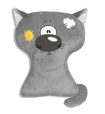 Подушка декоративная Кот с заплаткой 31х39см, серый, плюш, холофайбер